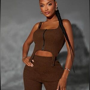 SHEIN Solid Zipper Front D-Ring Detail Tank Top